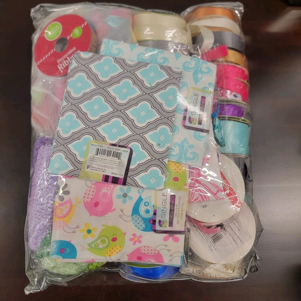 Mixed Crafting Bundle Spools of Ribbons Assorted Colors Quarter Fabrics & Hair
